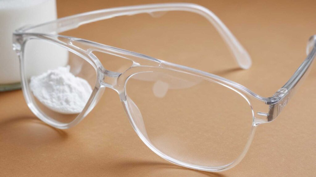 Baking soda paste can help you to remove scratches from eyeglasses.