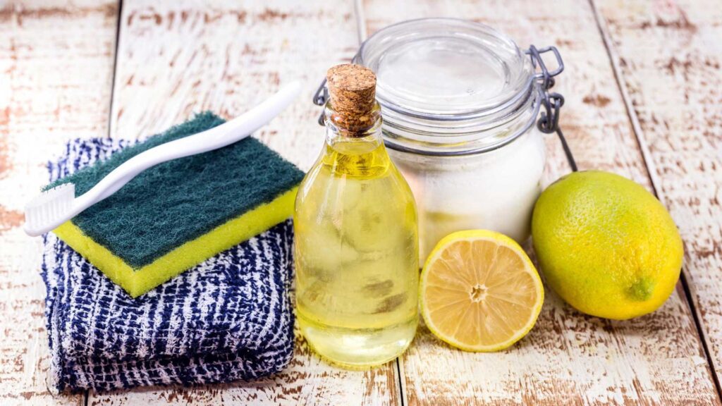 Tools you would need to remove grease from kitchen cabinets without damaging the wood.