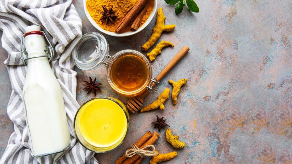 Good warm milk for the night can use some of the turmeric powder in your home.