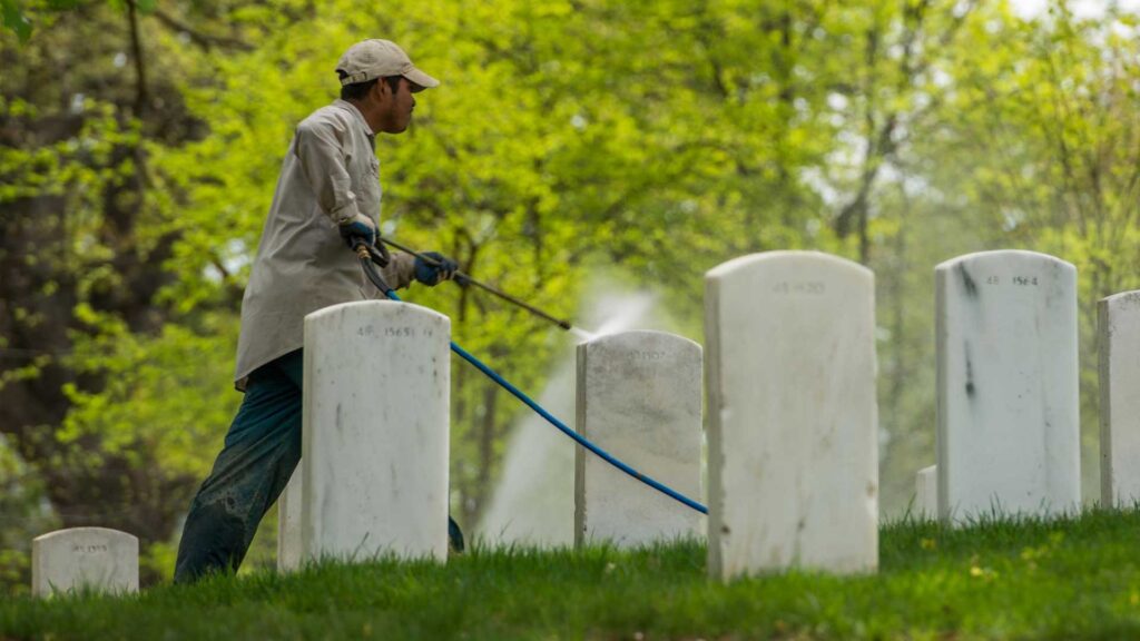 Never use power washer to clean gravestones.