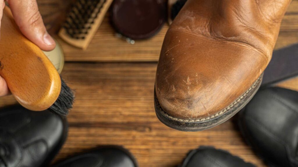 Cleaning tough stains from nubuck shoes.